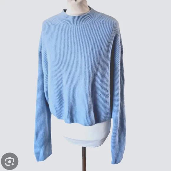 NEW H&M Cashmere Mock Neck Ribbed Sweater Light Blue Size S! VERY RARE!!! - Picture 3 of 9